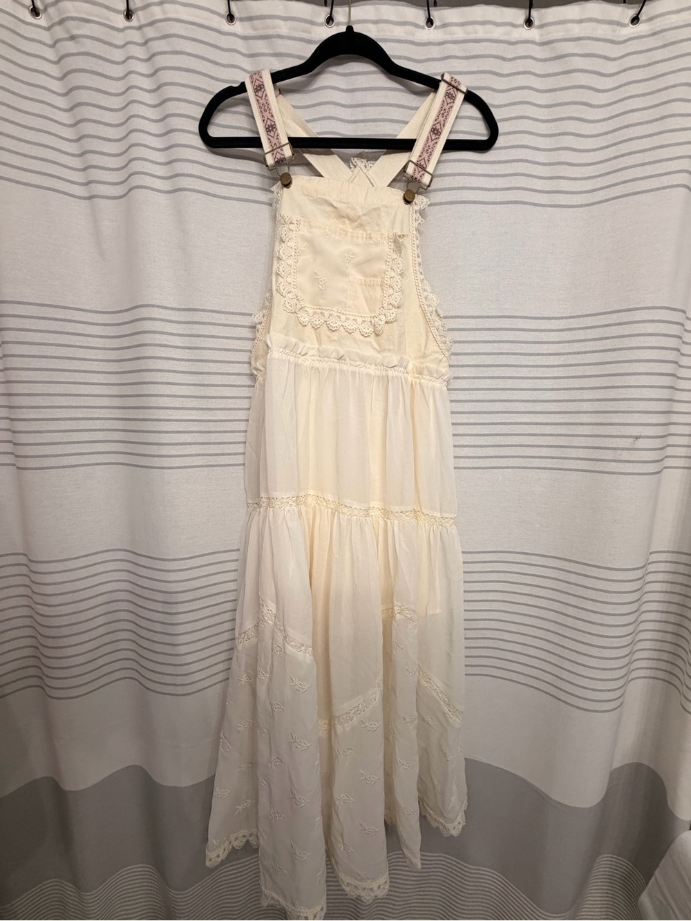 Ivory Lace-Trim Maxi Dress Overalls